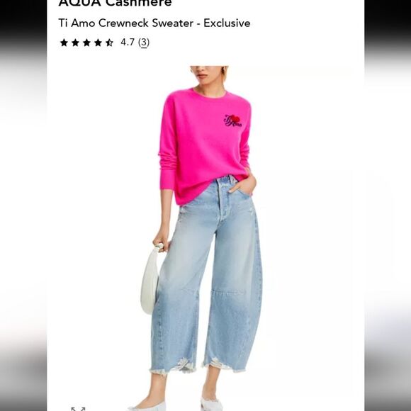 NWT Aqua Cashmere Sweater Bright Hot Pink Ti Amo Heart Crew Neck Size S - Picture 7 of 10